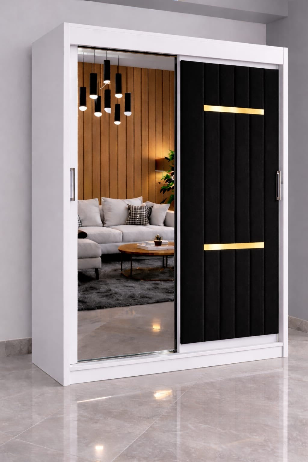 Dressing Tapitat Velvet Negru Cu Oglinda