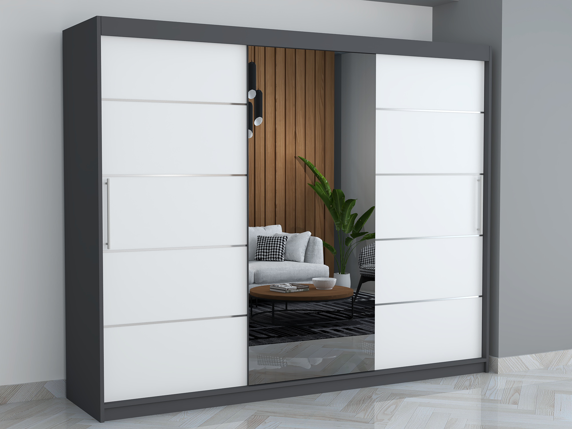 Dressing Smart 250 Gri cu Oglinda si Usi Albe