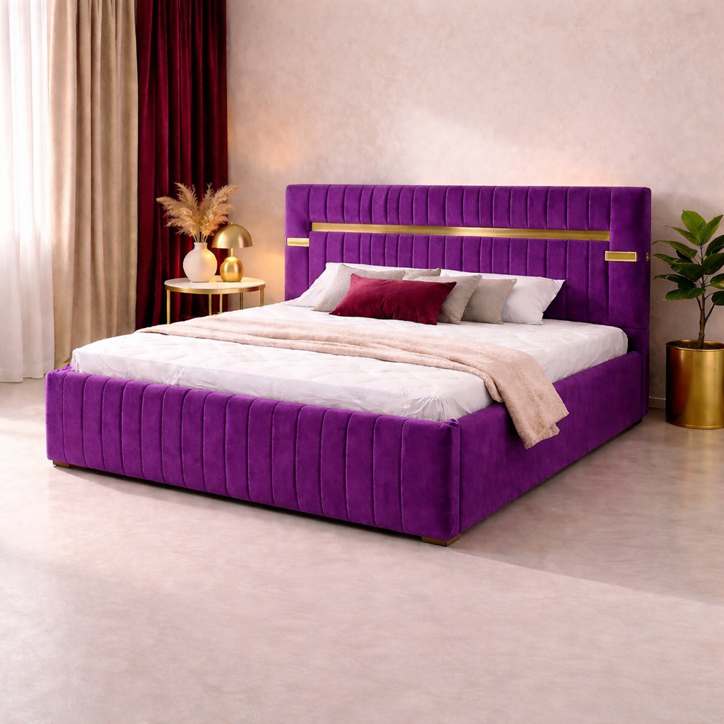 Pat Tapitat Velvet Mov Catifea Premium Cu Oglinda Aurie