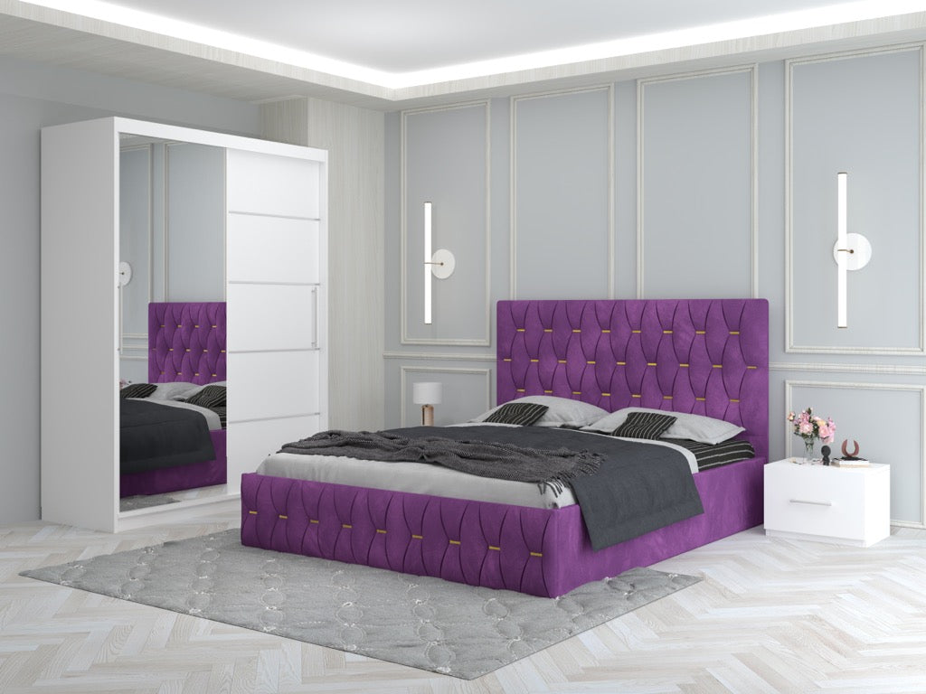 Dormitor Ana Mov cu Pat Tapitat , Dresing 150 si Noptiere