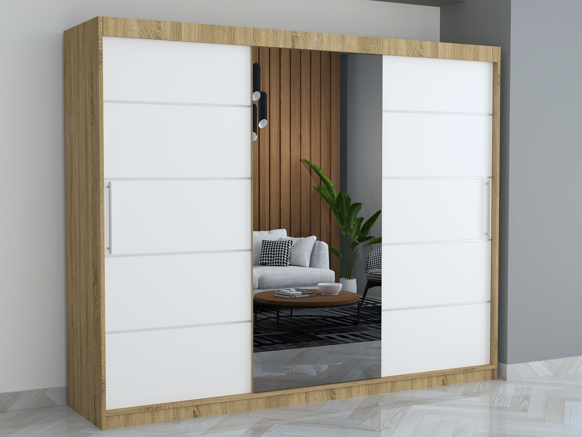 Dressing Smart 250 Sonoma cu Oglinda si Usi Albe