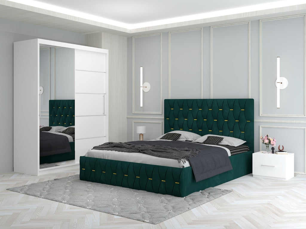 Dormitor Ana Verde cu Dressing 150 si 2 Noptiere