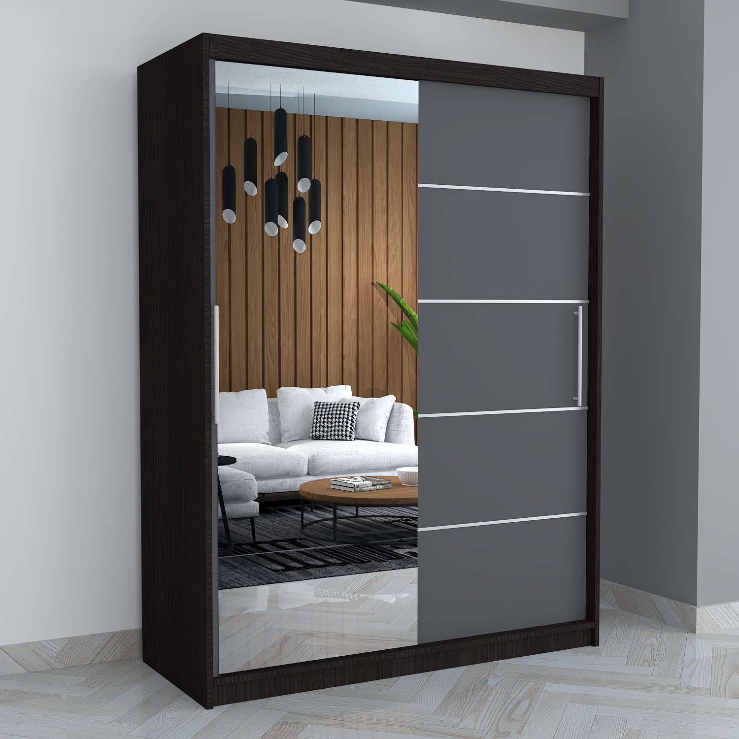 Dressing Smart 150 Wenge cu Oglinda si Usi Gri