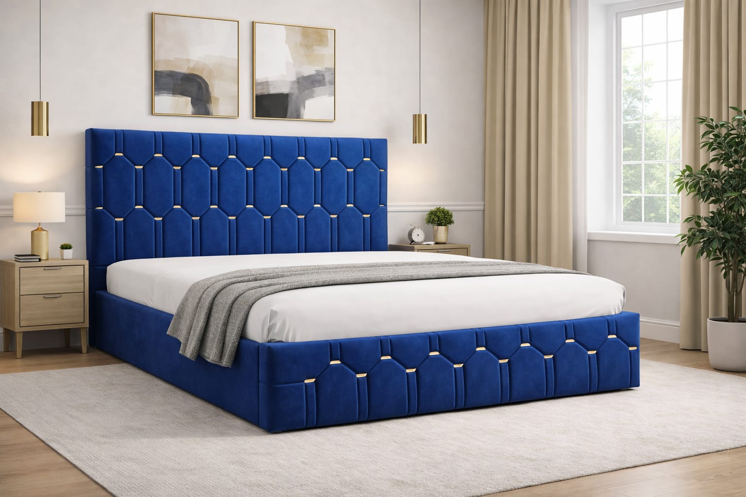 Pat Tapitat Regal Albastru Catifea Premium
