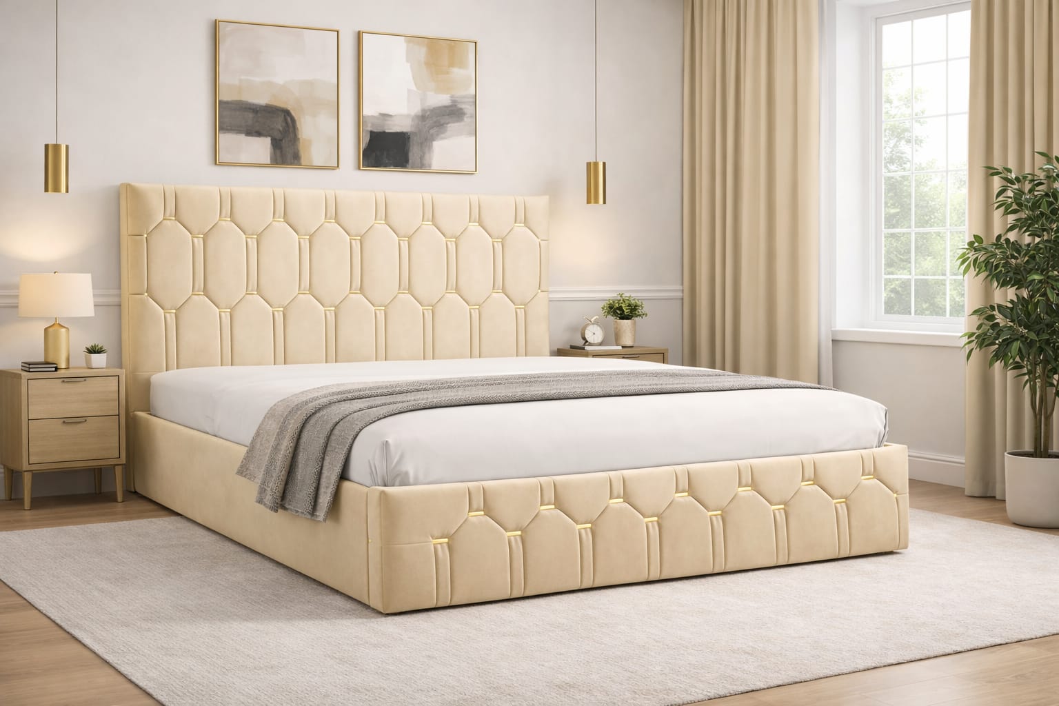 Pat Tapițat Regal Crem Catifea Premium