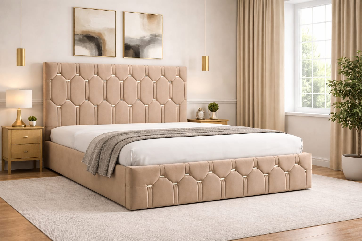 Pat Tapițat Regal Bej Catifea Premium