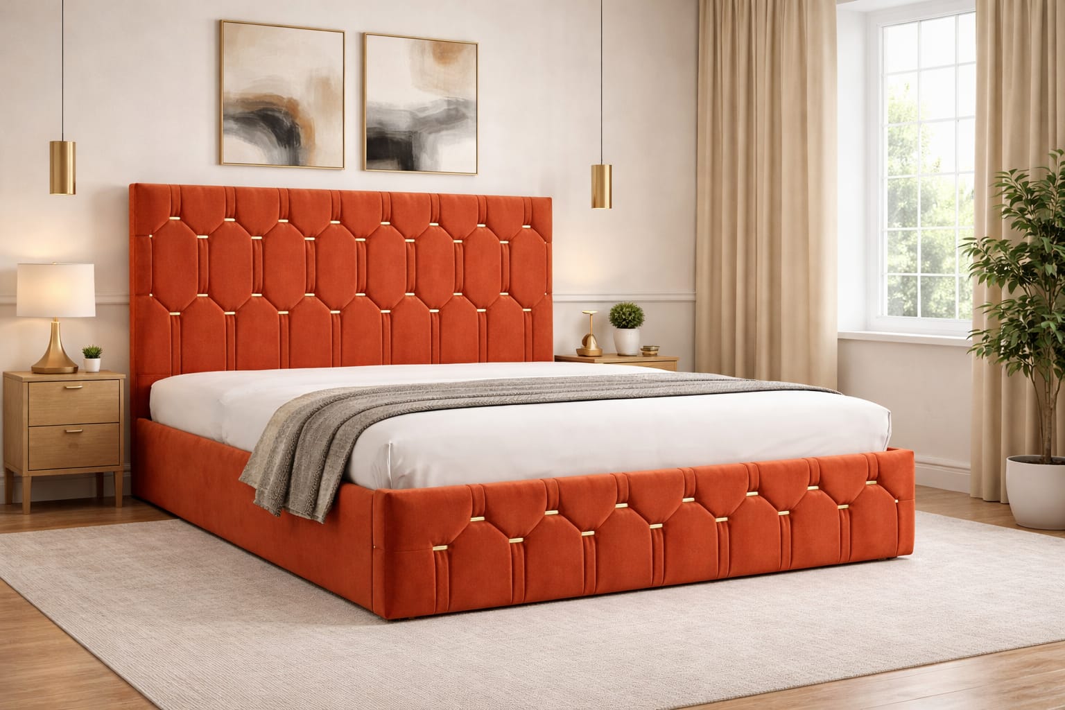 Pat Tapițat Regal Roșu Catifea Premium