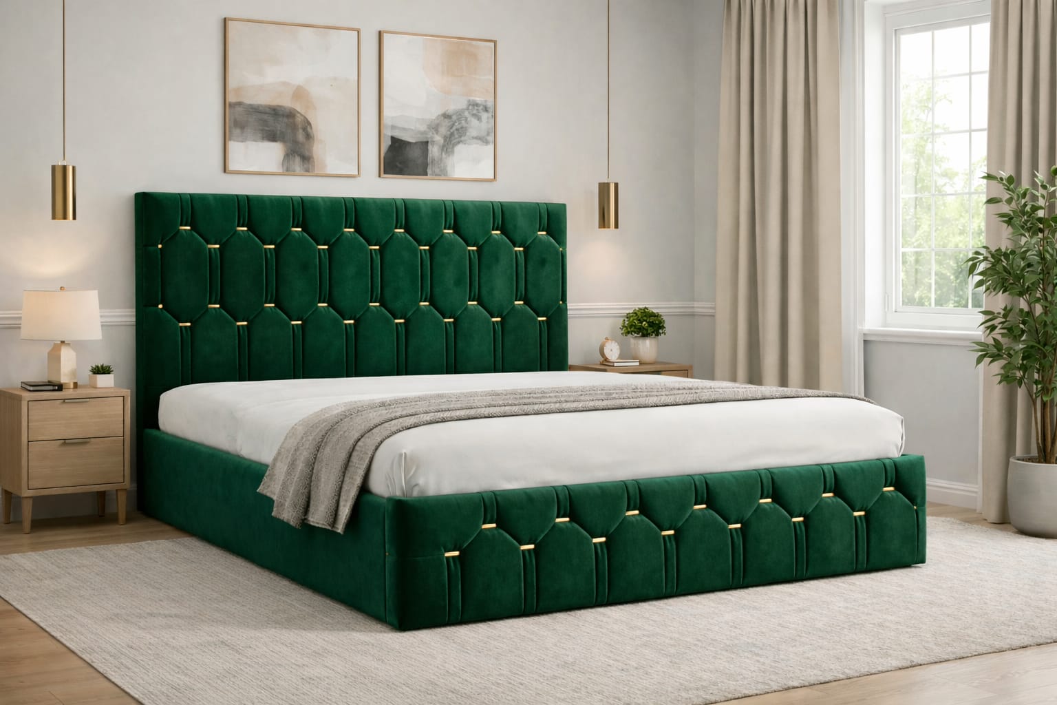 Pat Tapițat Regal Verde Catifea Premium