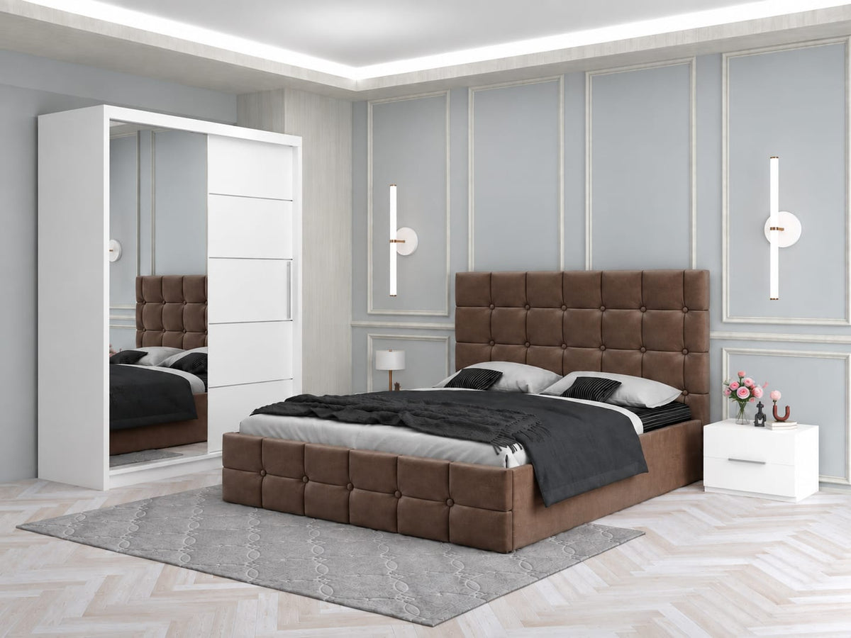 Dormitor Tapitat Roma Maro Cu Pat Tapitat, Dressing Smart 150 Si 2 Noptiere