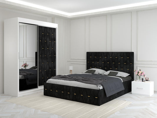 Dormitor Ana Negru cu Dressing Tapitat si 2 Noptiere