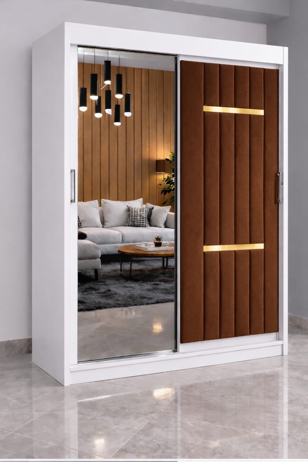 Dressing Tapițat Velvet Maro Cu Oglinda