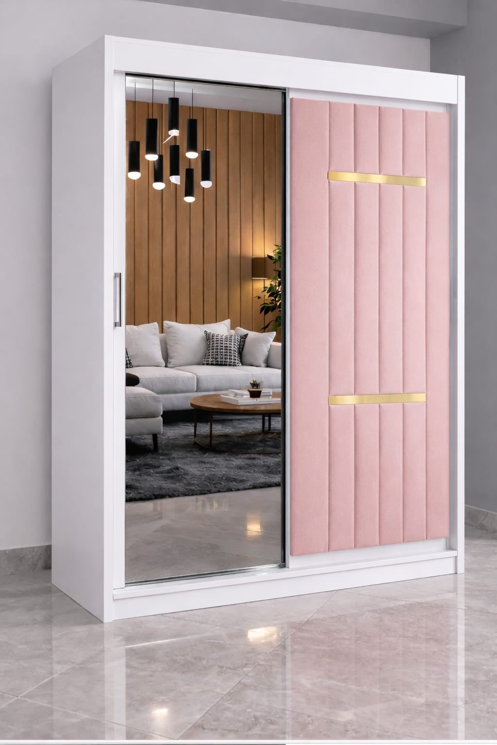 Dressing Tapitat Velvet Roz Cu Oglinda