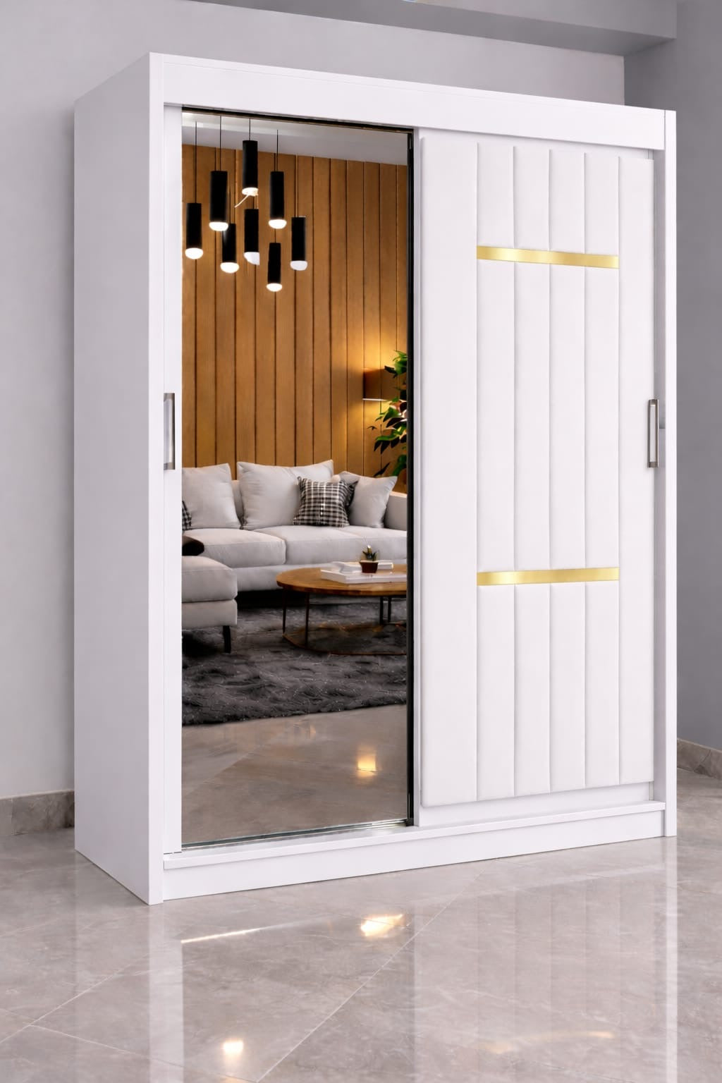 Dressing Tapitat Velvet Alb Cu Oglinda